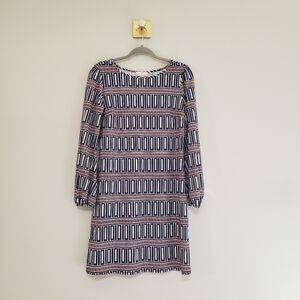 Jude Connally Patterned Long Sleeve Dress Medium Made In Usa Nylon Spandex Blue